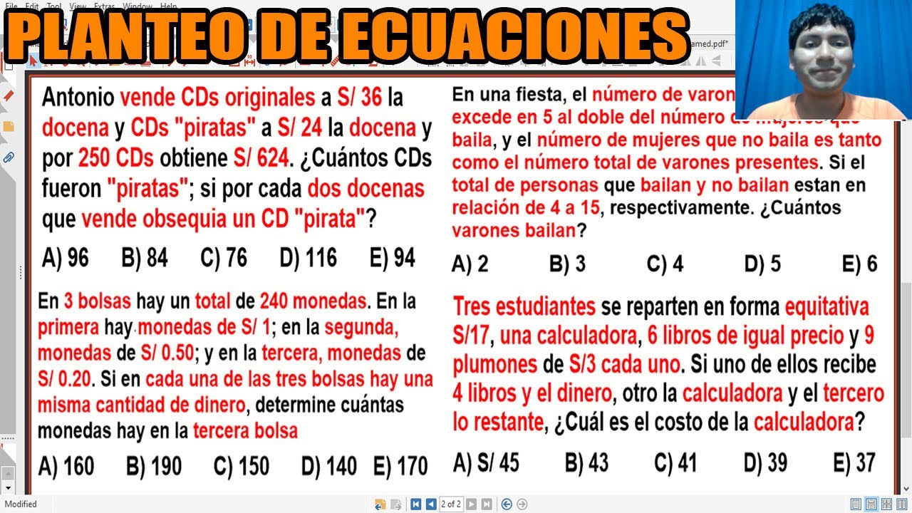 PLANTEO DE ECUACIONES  PROBLEMAS RESUELTOS RAZONAMIENTO MATEMÁTICO