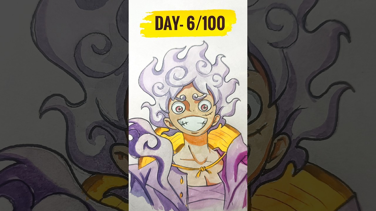 DAY- 6🔥 How to Draw Luffy Gear 5 step by step - One Piece 