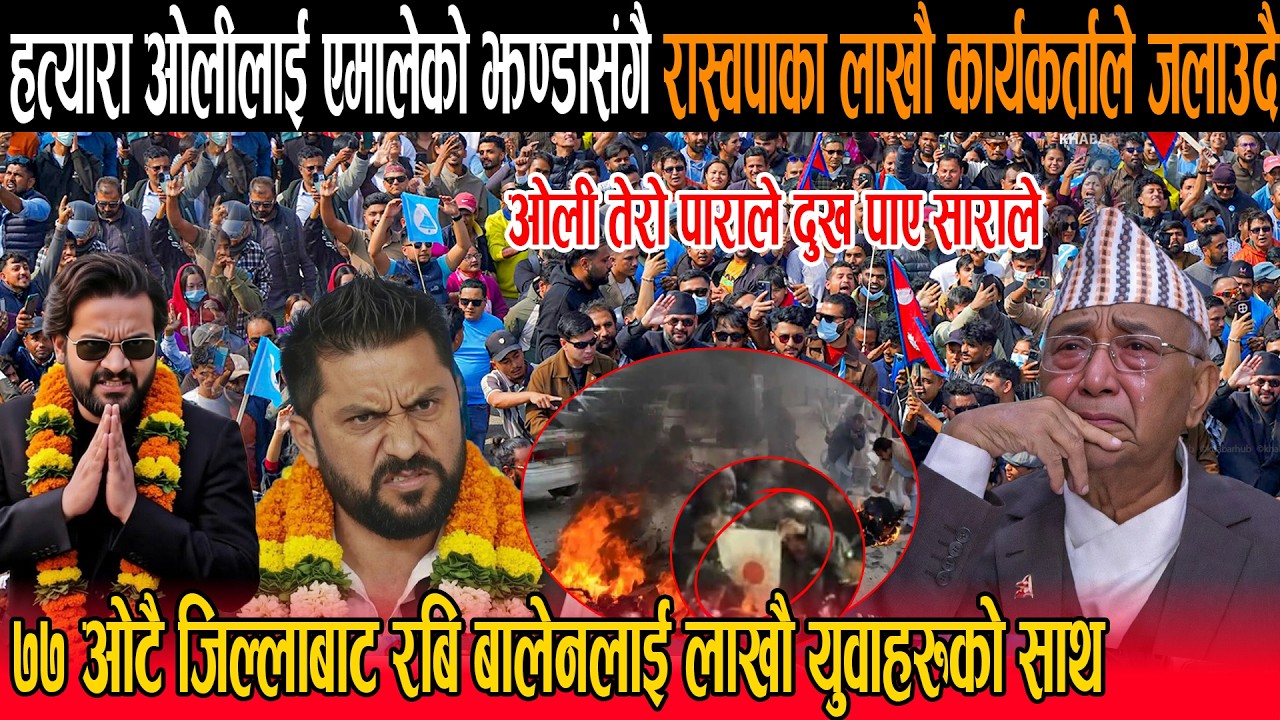 हत्यारा ओलीलाई एमालेको झण्डासंगै रास्वपाका लाखौ कार्यकर्ताले जलाउदै :७७जिल्लाबाट बालेनलाई युवाको साथ