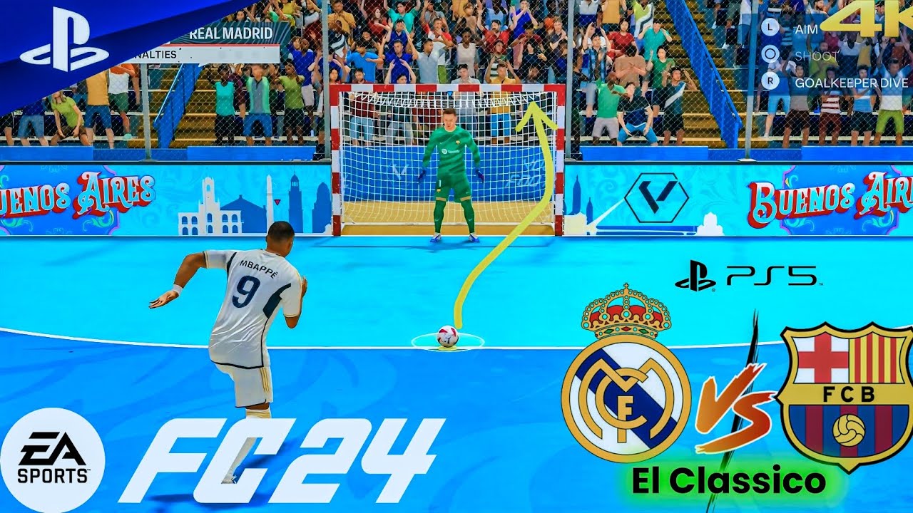 Real Madrid vs Barcelona | Penalty Shootout | Ea sports fc24 Volta 5v5 | MBappe vs Yamal | PS5 | 4k