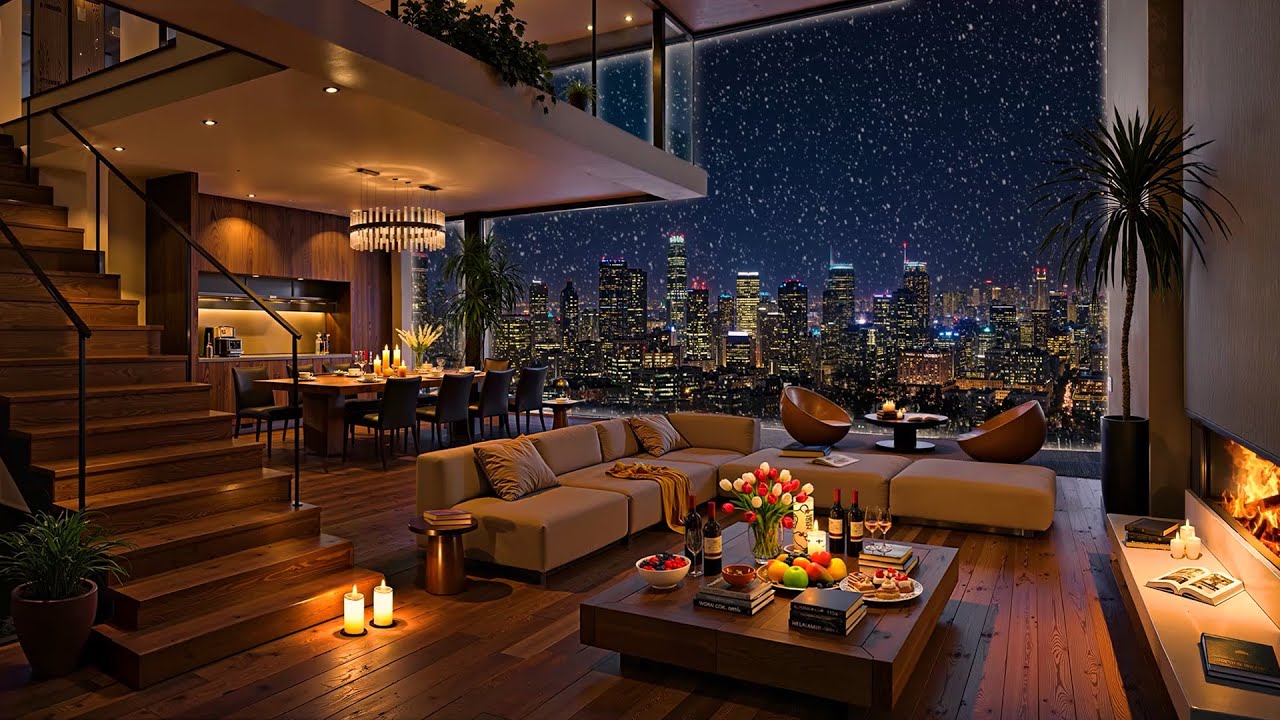 Winter Night Jazz ❄ Luxury Apartment in Los Angeles 🎷 Smooth Jazz Saxophone for Stress Relief, Sleep