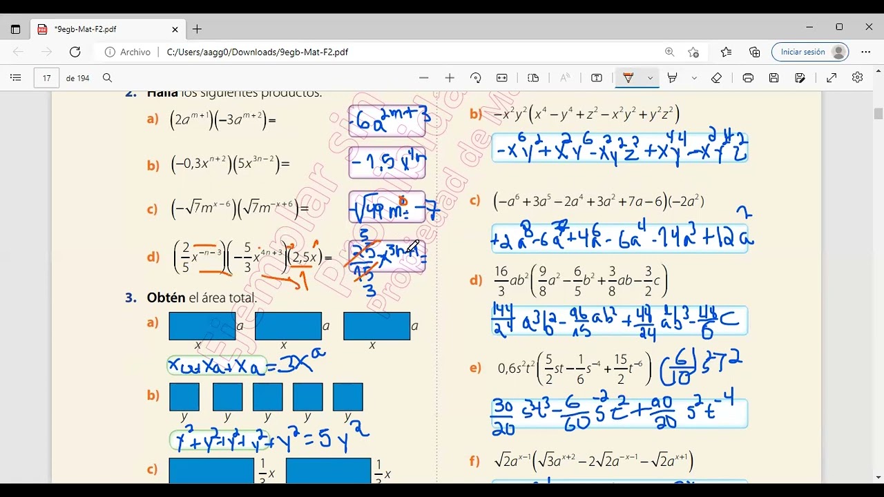 Multiplicación de monomios y polinomios RESOLUCIÓN DE LA PÁGINA  100 9NO AÑO BÁSICO MATEMÁTICA