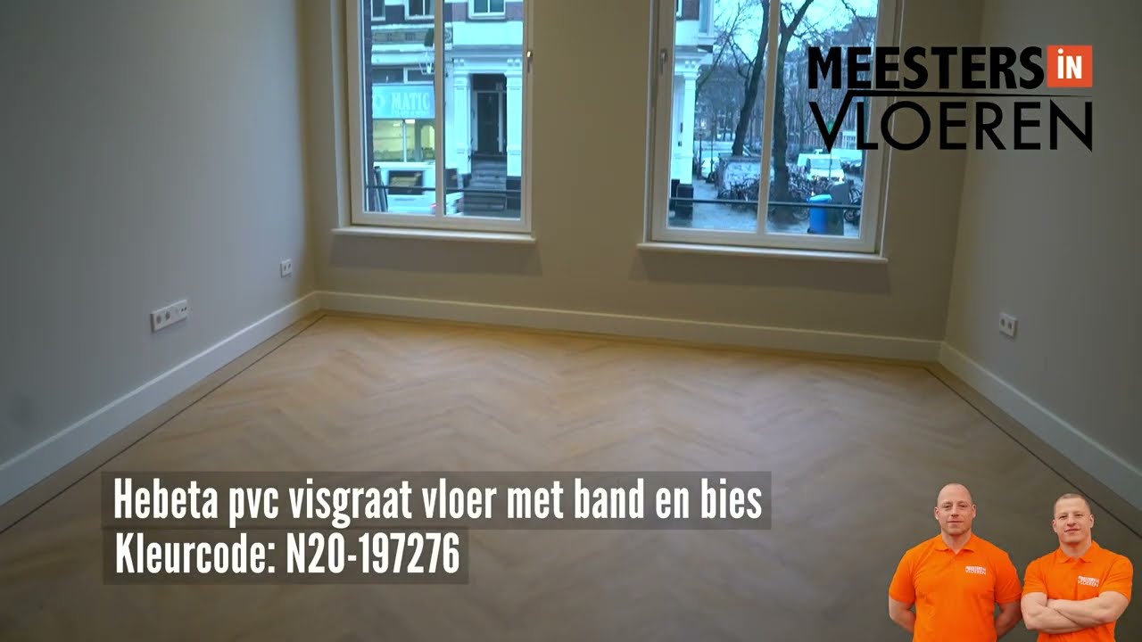 Meesters in vloeren | Pvc visgraat vloer met band en bies gelegd. | Pvc vloeren