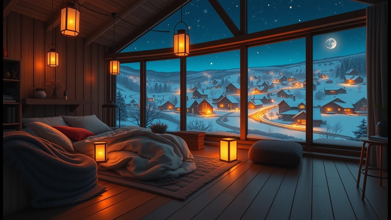 11 HOURS IN A WOODEN CABIN WITH SOFT SNOWFALL & NIGHT SOUNDS