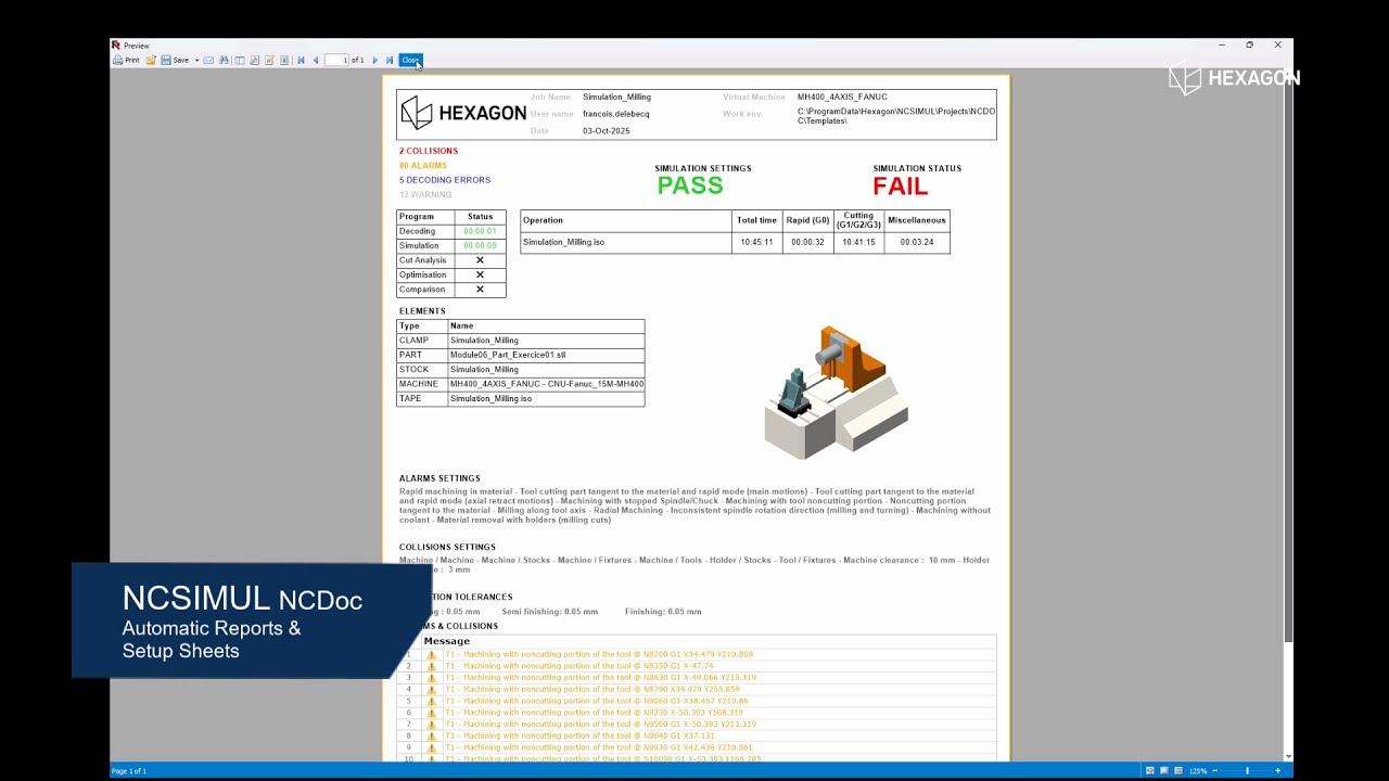 NCSIMUL NCDoc | Automatic Reports & Setup Sheets