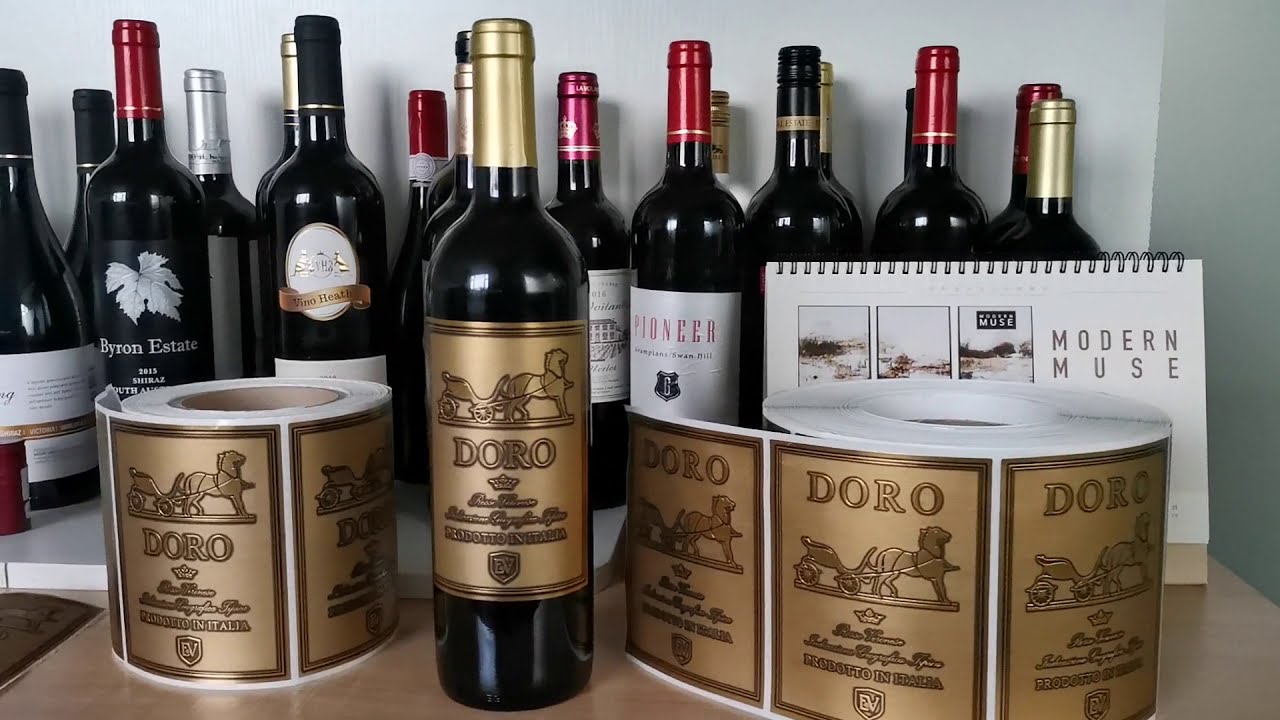 Vino italiano, fornitore di etichette adesive per bottiglie di carta personalizzate