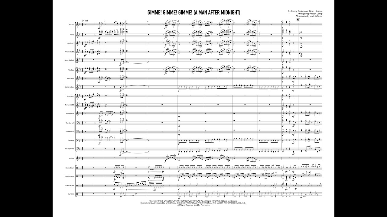 Gimme! Gimme! Gimme! (A Man After Midnight) arranged for marching band by Allison Laibly