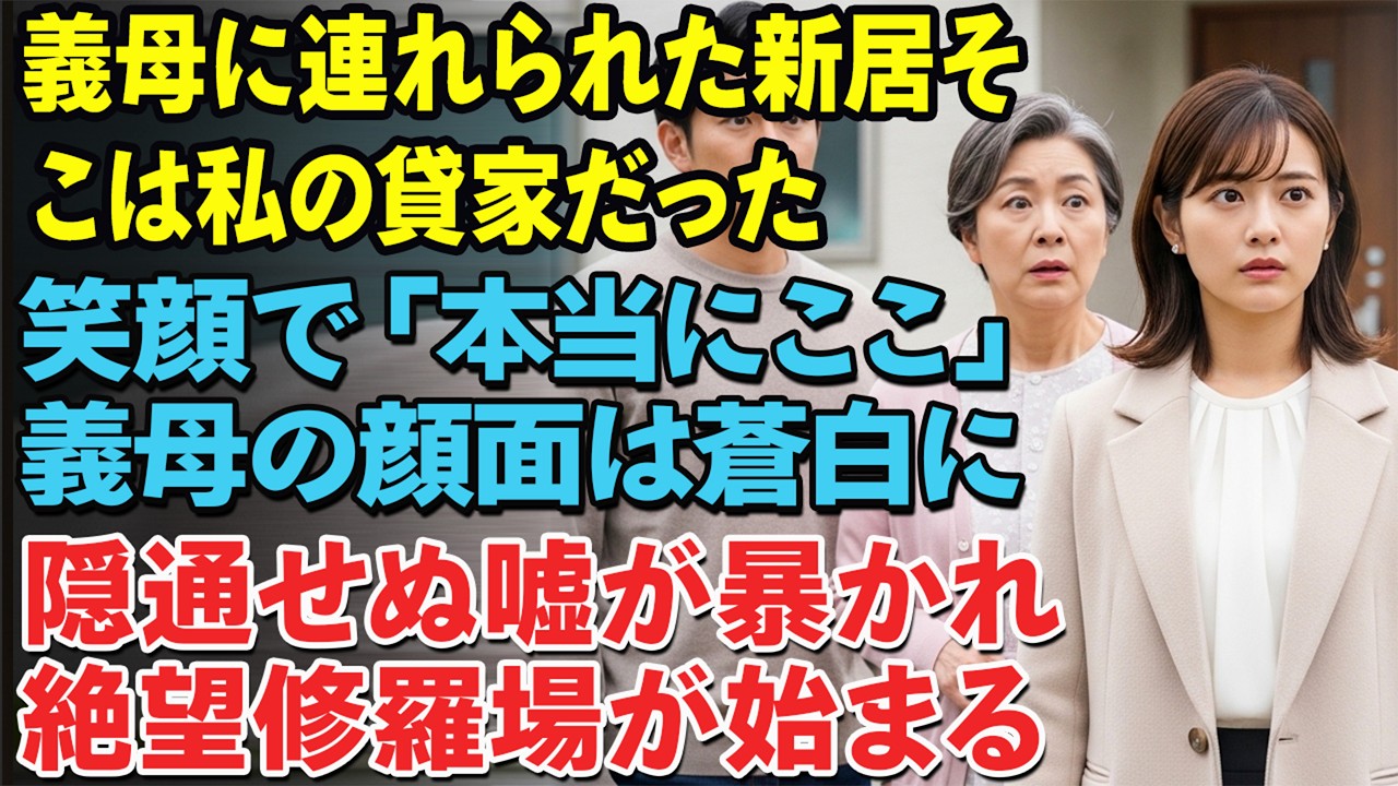 彼の母に「新居を見に行こう」と連れられ到着した先は、私が貸している一軒家だった。私は微笑み「お義母さん、本当にこの家で？」空気が凍った…