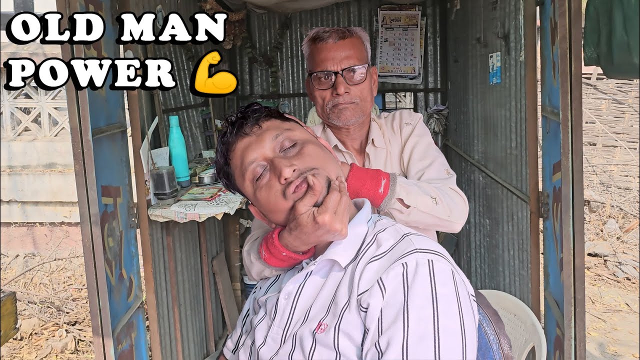 Indian Old Man Powerful Head Massage 💪 | Loud Neck Cracking ASMR | Street Barber