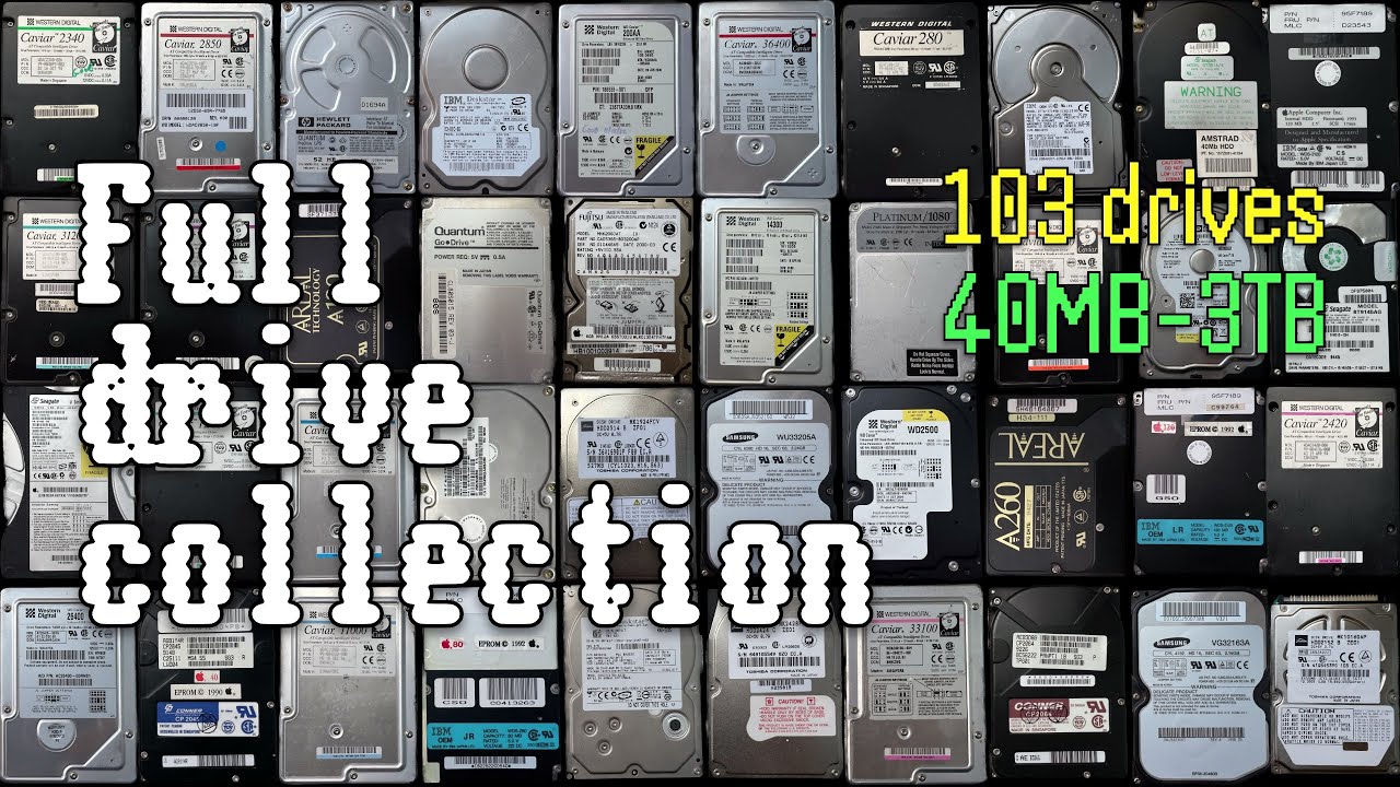 Hard drive collection- spin up & down of 103 drives, 40MB-3TB, 1991-2014, ASMR sounds