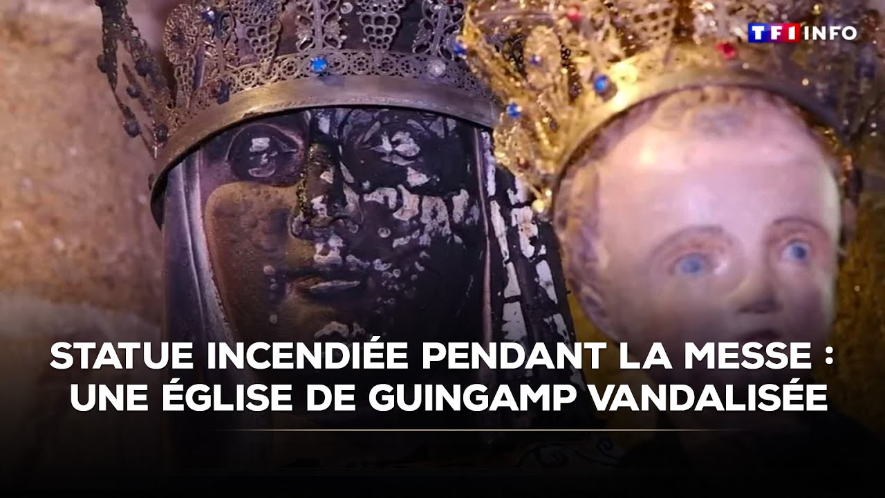 Statue incendiée pendant la messe : une église de Guingamp vandalisée｜TF1 INFO