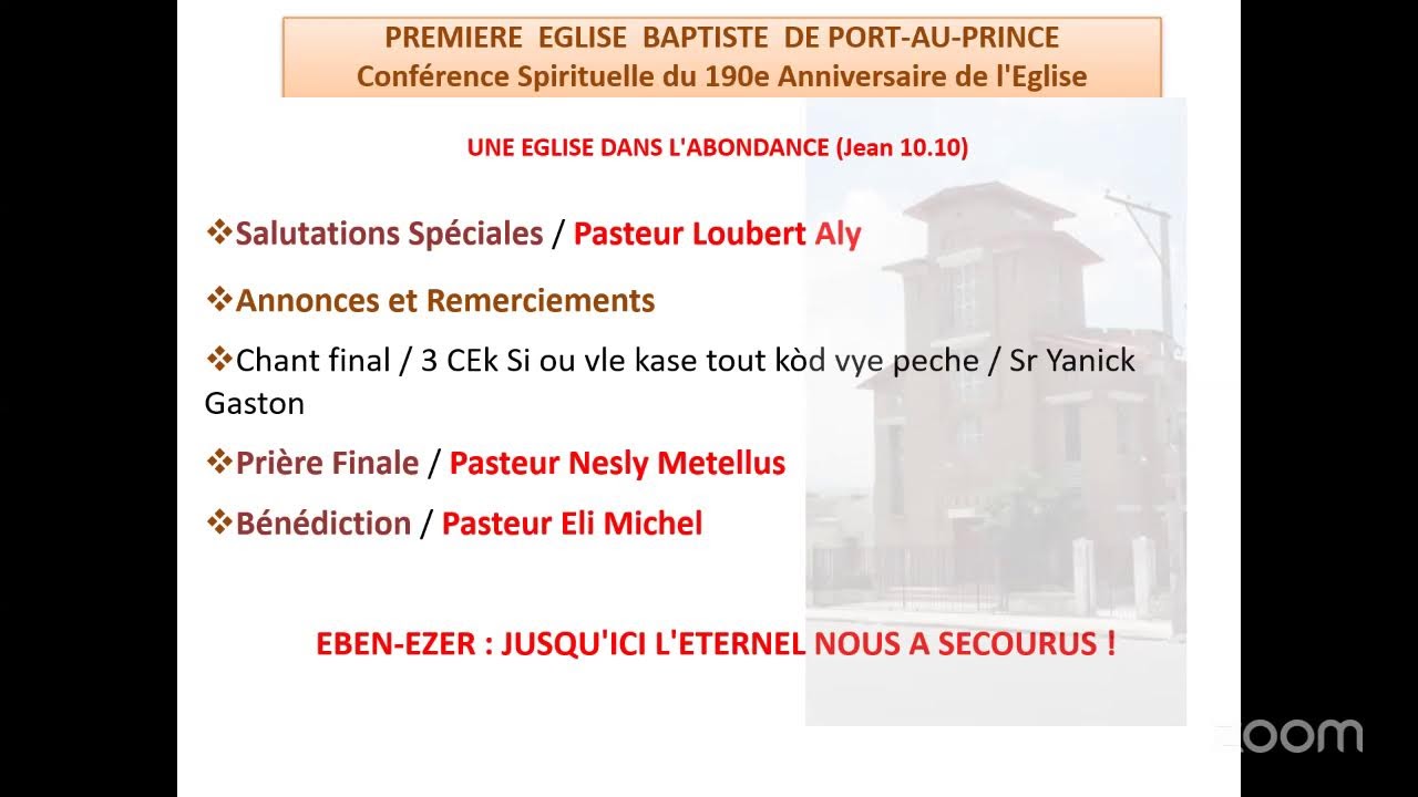 Conférence Spirituelle du 190e Anniversaire de l'Eglise& Du 14e Anniversaire du Leadership Pastoral