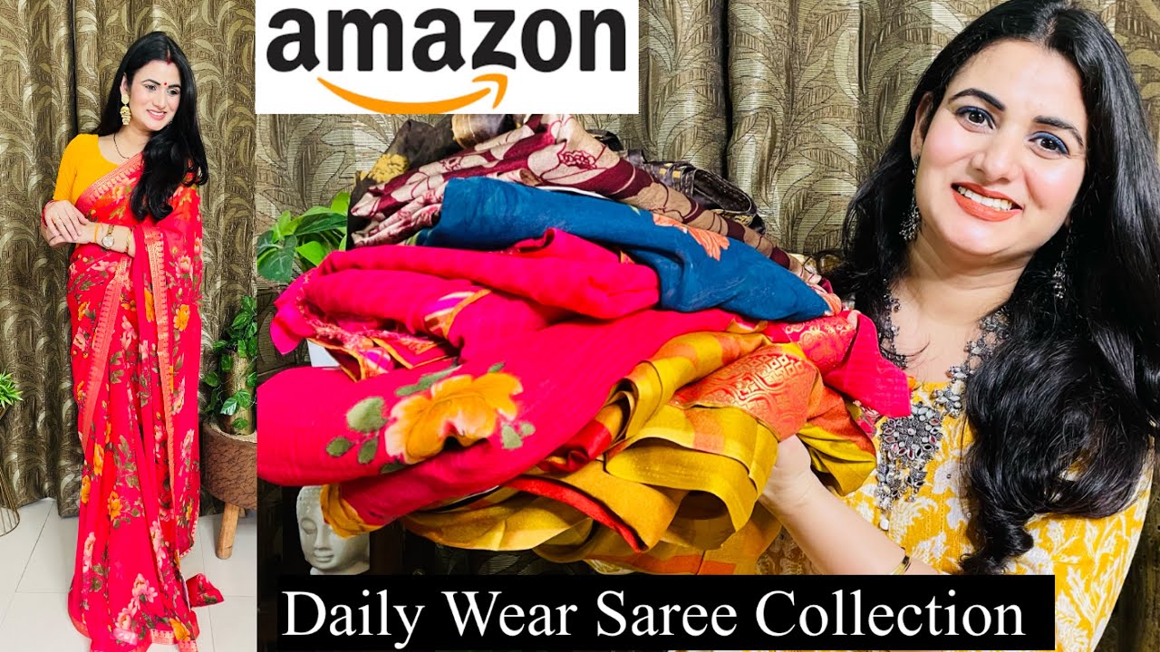 Daily/Office Wear Amazon Saree Haul, Chiffon, Georgette, Bandhej Saree Review, Rangita Haul | Shikha
