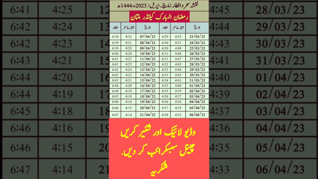Ramzan Calendar Multan 2023 | Sehar & Iftar 2023 in Multan. #shorts #shortsfeed #short@drinfotainer