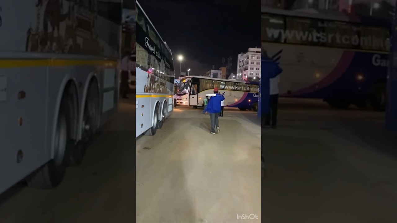 Telangana State Road Transport Corporation Volvo exiting from Bangalore for its ride to Hyderabad