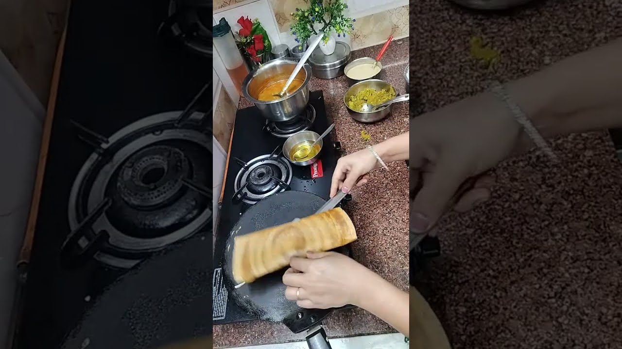 making dinner masala dosa with sambhar. & chutni