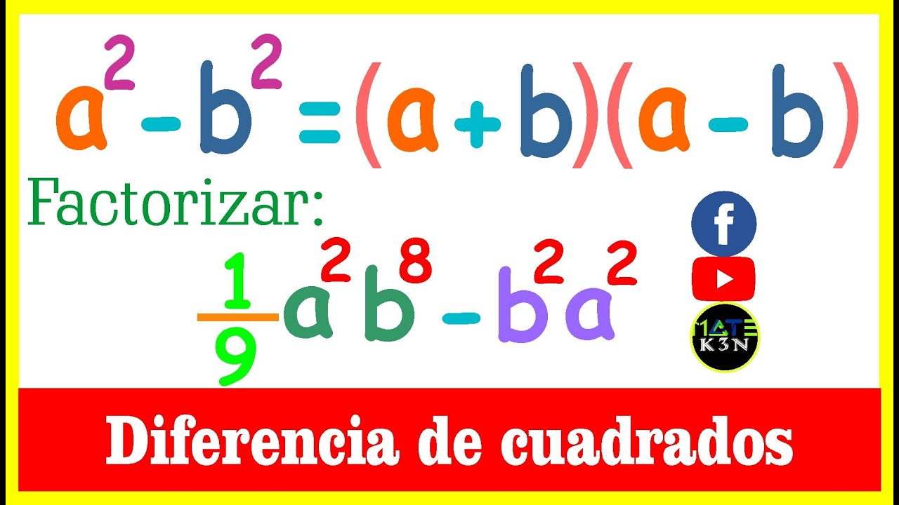 DIFERENCIA DE CUADRADOS |Productos Notables| - Factorización - EJEMPLOS RESUELTOS