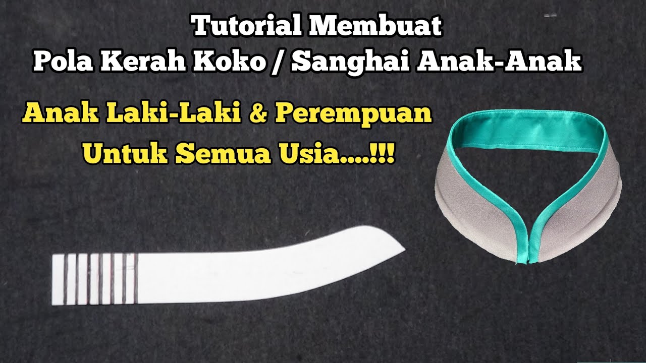 membuat pola kerah koko anak // pola kerah sanghai anak