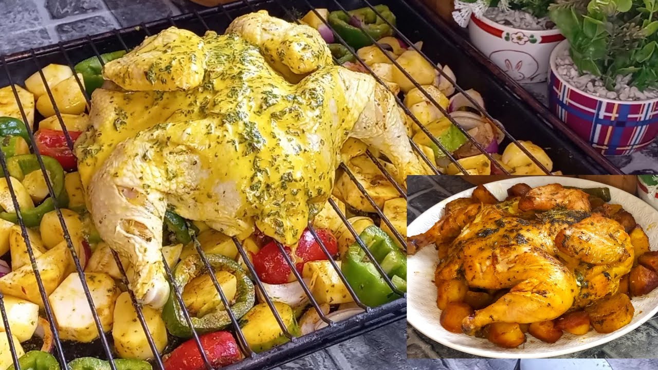 وجبة غذاء صيفية وصحية😋4kدجاج مشوي في الفرن بطريقة رائعة وبتتبيلة يجي يذوب فالفم والمذاق رووعة 😍👌