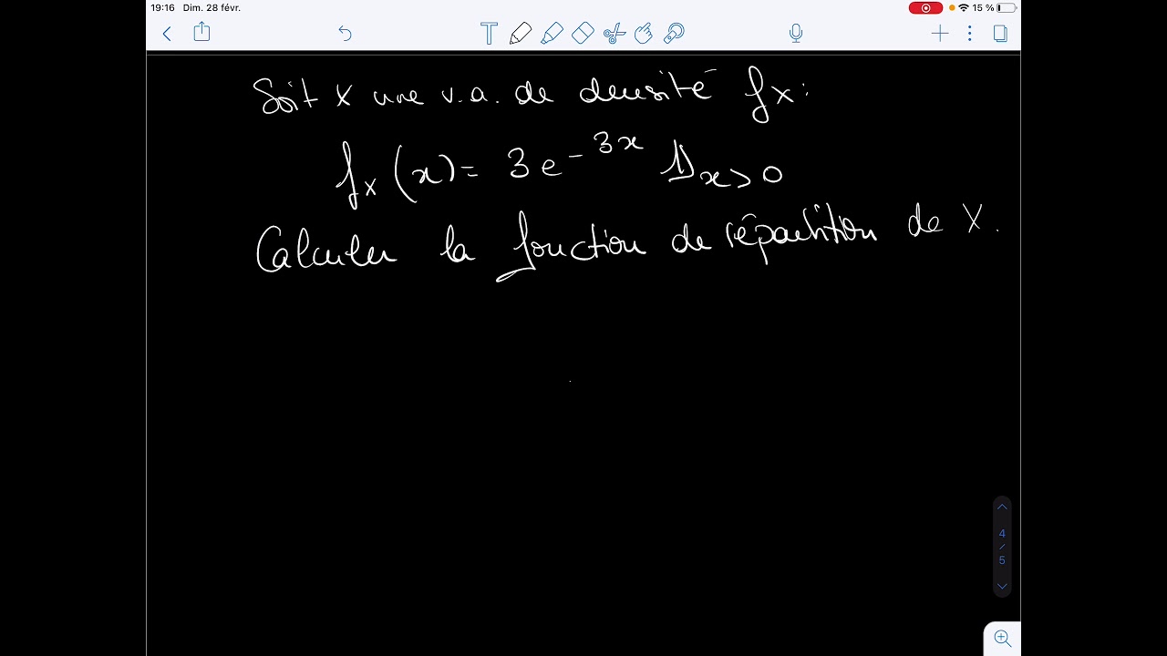 Calcul de la fonction de répartition à partir de la densité - Exemple 1/2