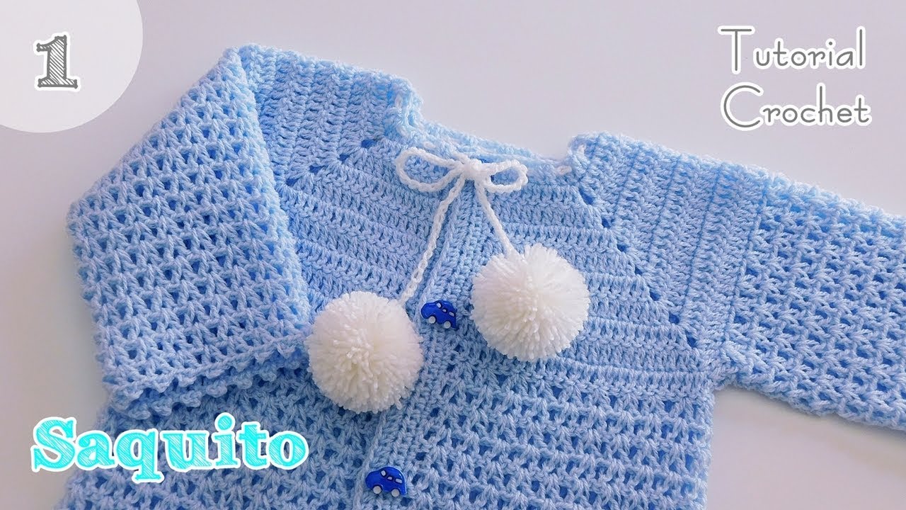 Como tejer paso a paso un saquito, chambrita a crochet , gancho . Principiantes (1/2)