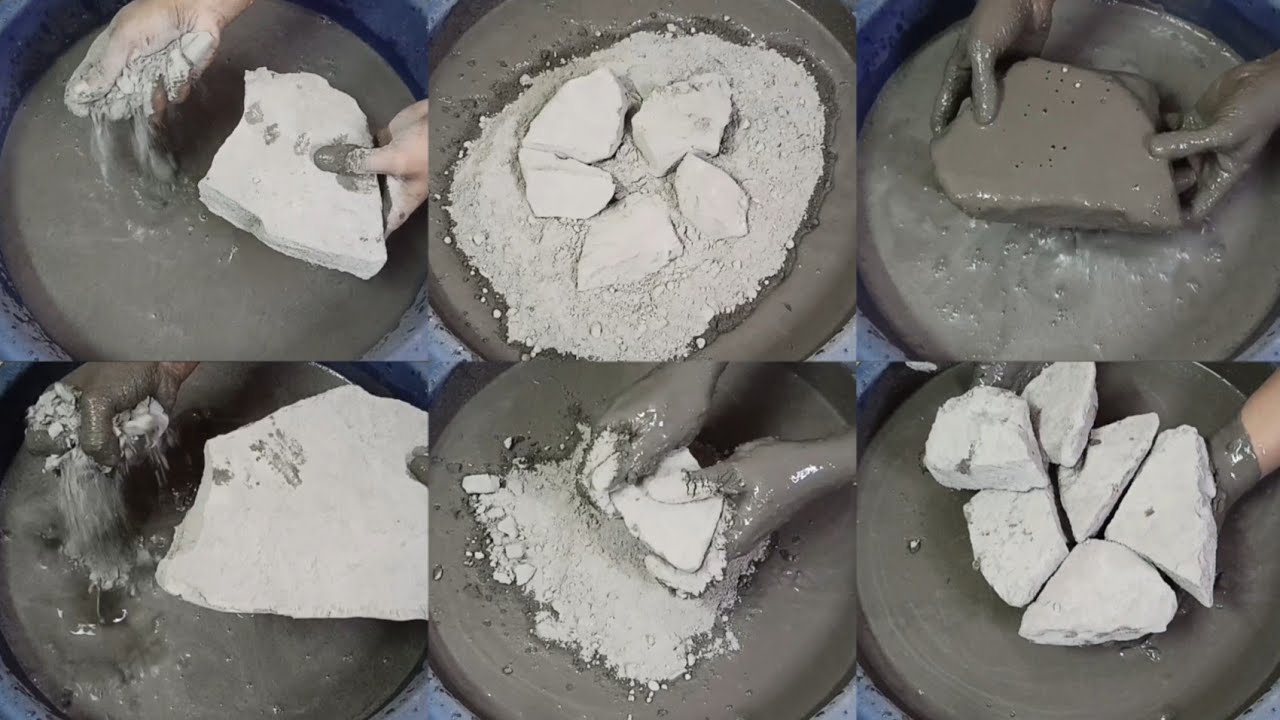 Soft Pure❤️Cement Crumbling in💦+on Paste & Paste Mixing/Playing ASMR