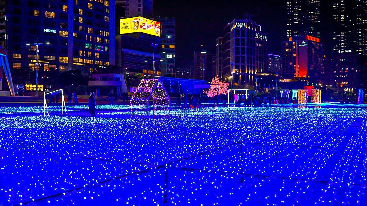 Christmas Millions of Lights on Haeundae Beach in Busan 2021 Tour Korea with Seoul Walker 4K HDR