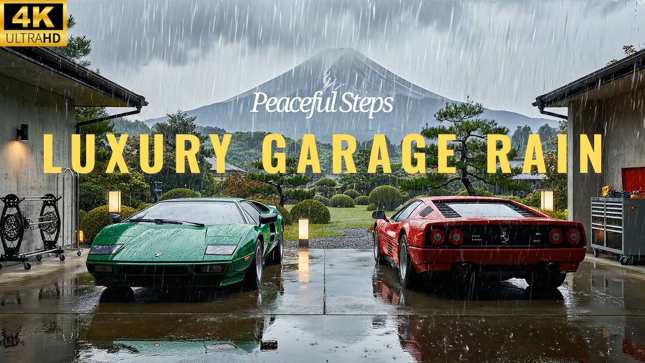 ASMR Rain in Luxury Garage with Supercars | Relaxing Rain Sounds, No Music