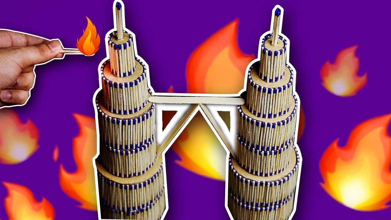 How To Make Twin Tower With Matchsticks and Burn It Down - Matchstick Art