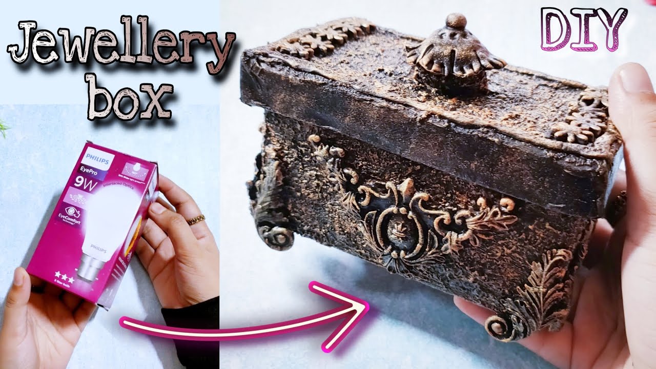DIY Antique Vintage Jewellery Box making at home | jewellery box with clay cardboard | pop crafts