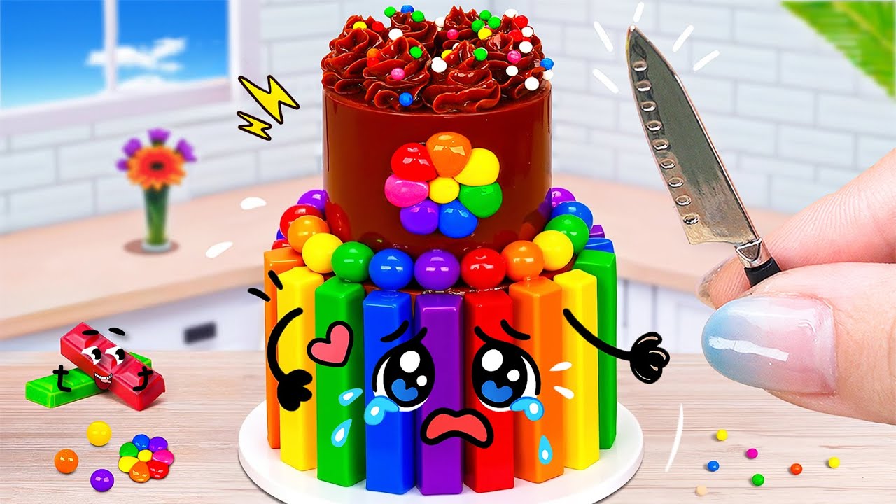 🎂 Satisfying Colorful 2 Tier Rainbow KitKat Cake 🌈 Mini Chocolate Cake ASMR  Cute Doodle Style