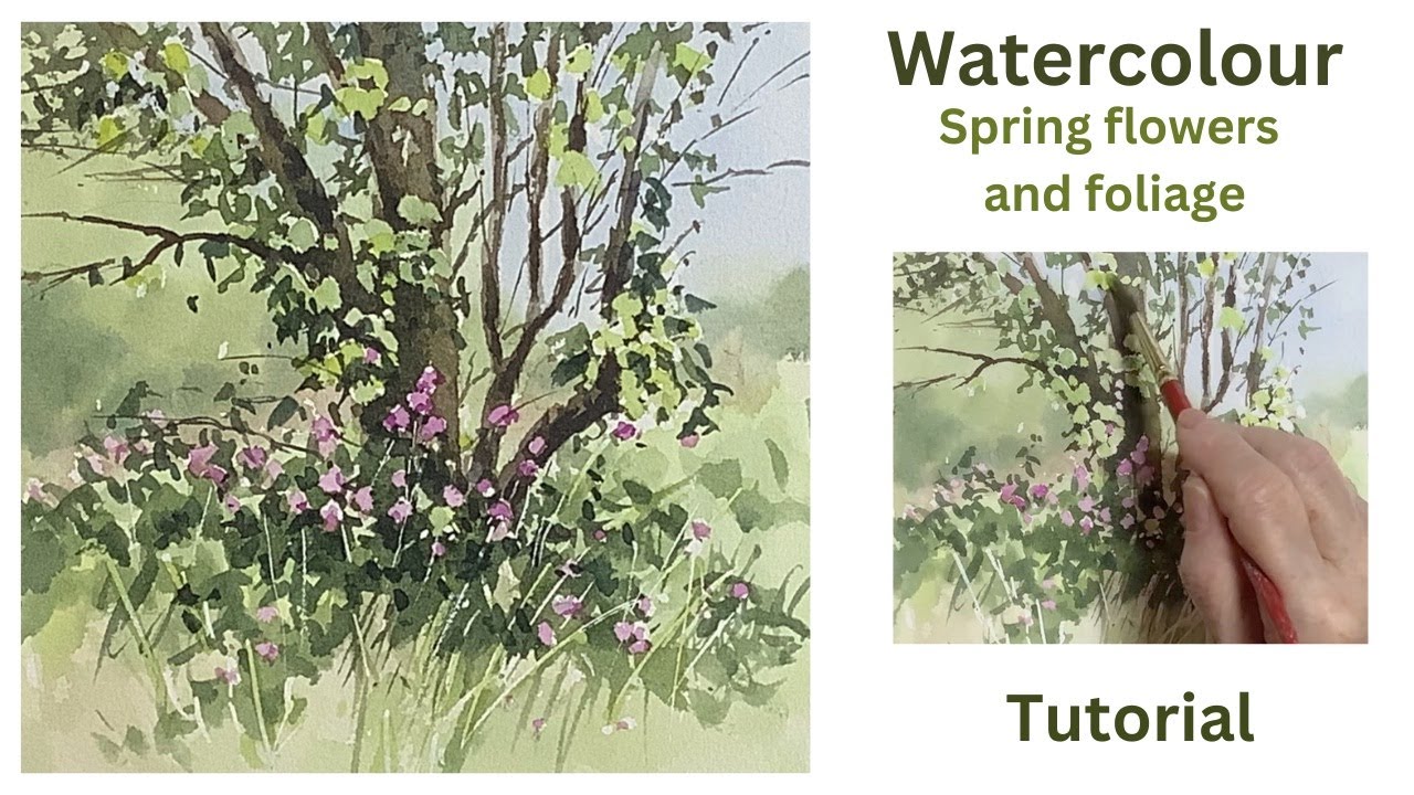 Watercolour spring flowers and foliage :  a tutorial
