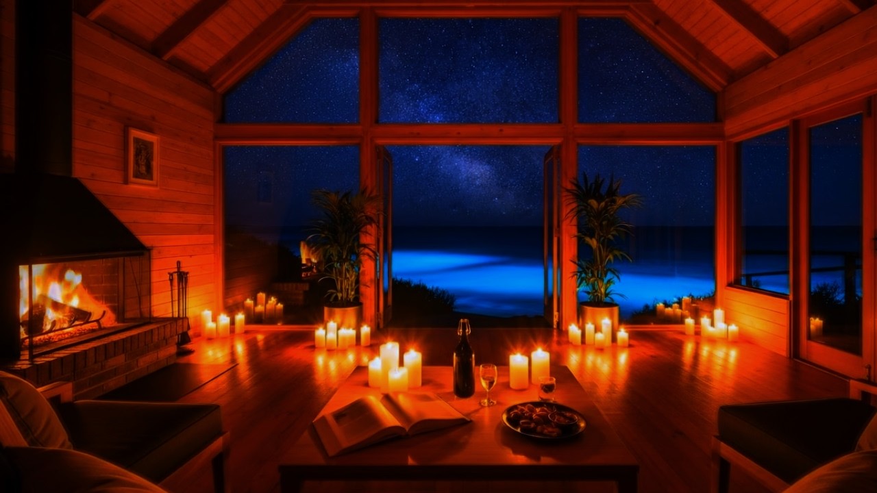 Midnight Relaxation Sounds (No Ads) • Calm Ocean Waves & Cozy Fireplace for Better Sleep 