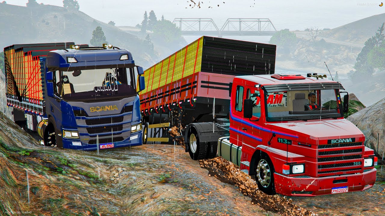 MEU AMIGO FICOU ATOLADO NA SUBIDA DA SERRA NA CHUVA DE CAMINHÃO no GTA 5
