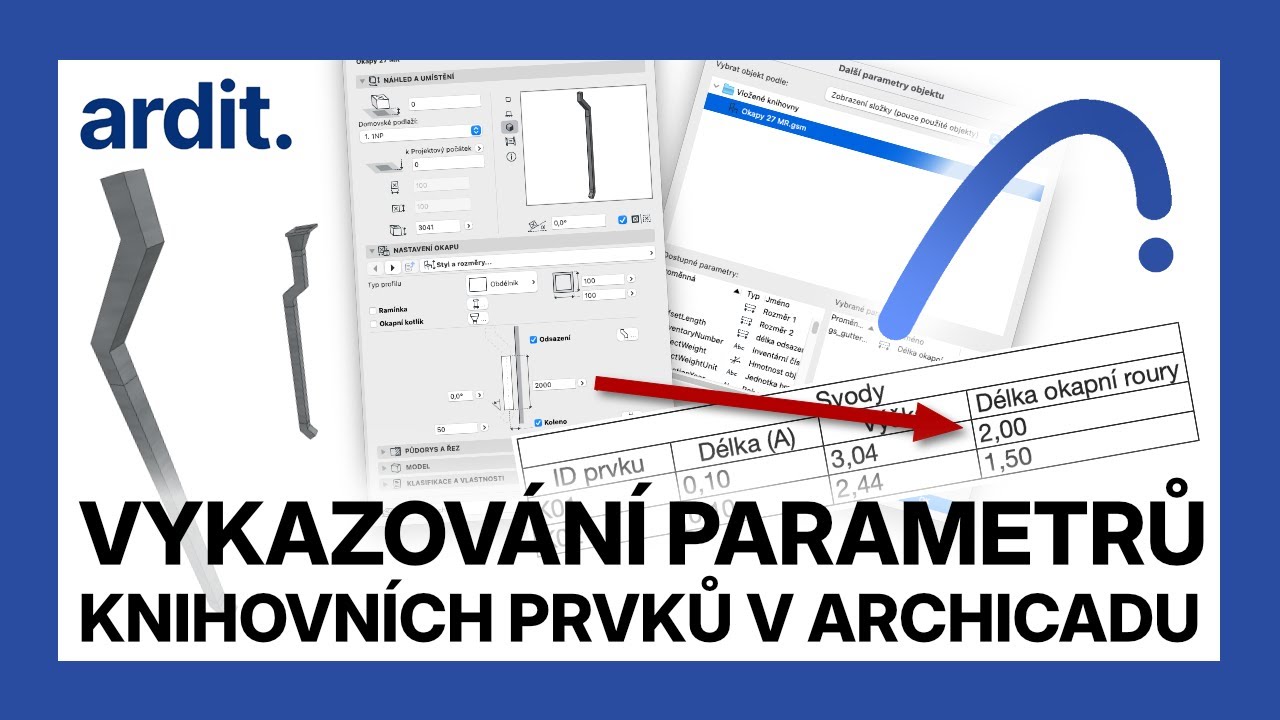 Vykazování parametrů knihovních prvků v Archicadu