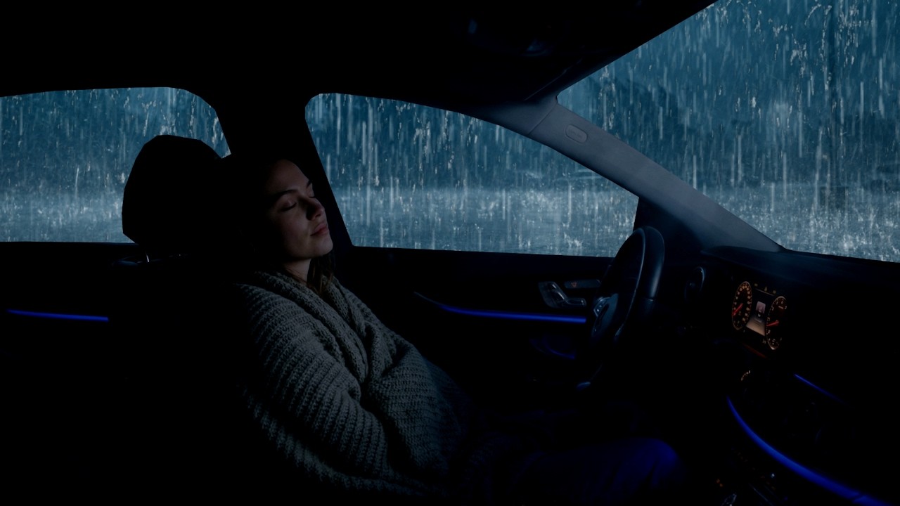 Rainstorm Night Rain in Car for Restorative Sleep –  & Very Huge Thunder | Insomnia Healing Sounds