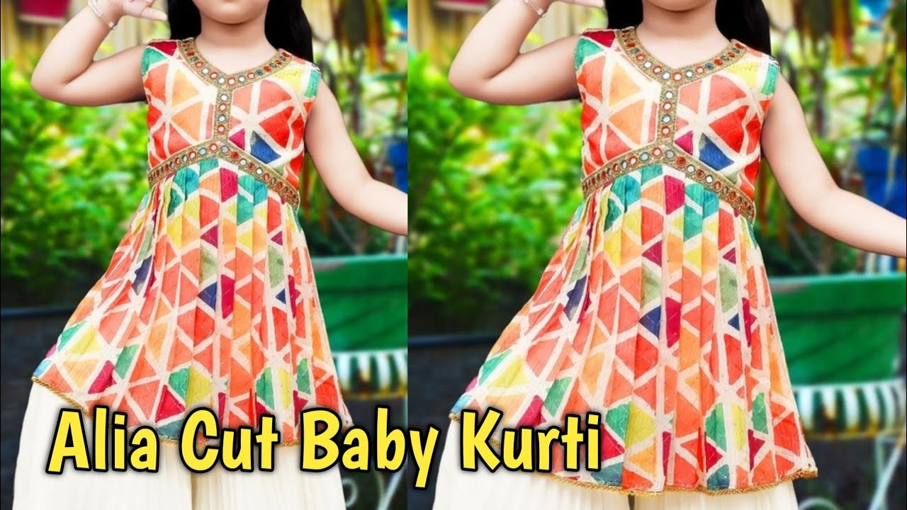 सिर्फ एक मीटर कपड़े से बनाए Alia Cut Baby Kurti 10  to 12 year old girl /  cutting and stitching