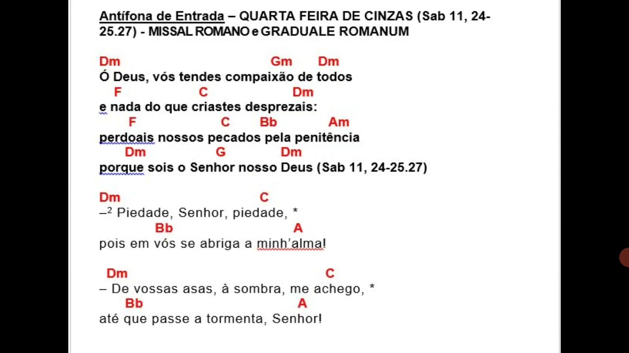 Antífona de Entrada – QUARTA FEIRA DE CINZAS (Sab 11, 24-25.27) - MISSAL ROMANO e GRADUALE ROMANUM