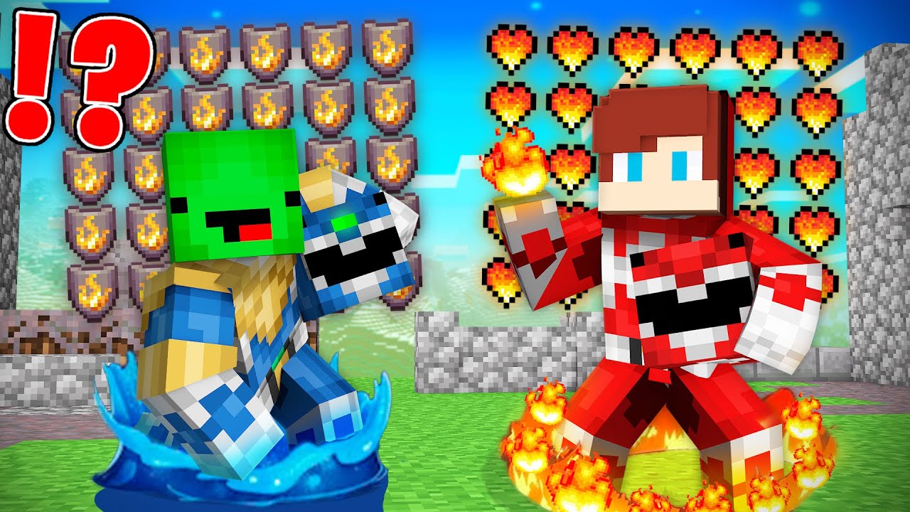 FIRE RANGER Armor JJ vs WATER RANGER Armor Mikey in Minecraft - Maizen JJ and Mikey