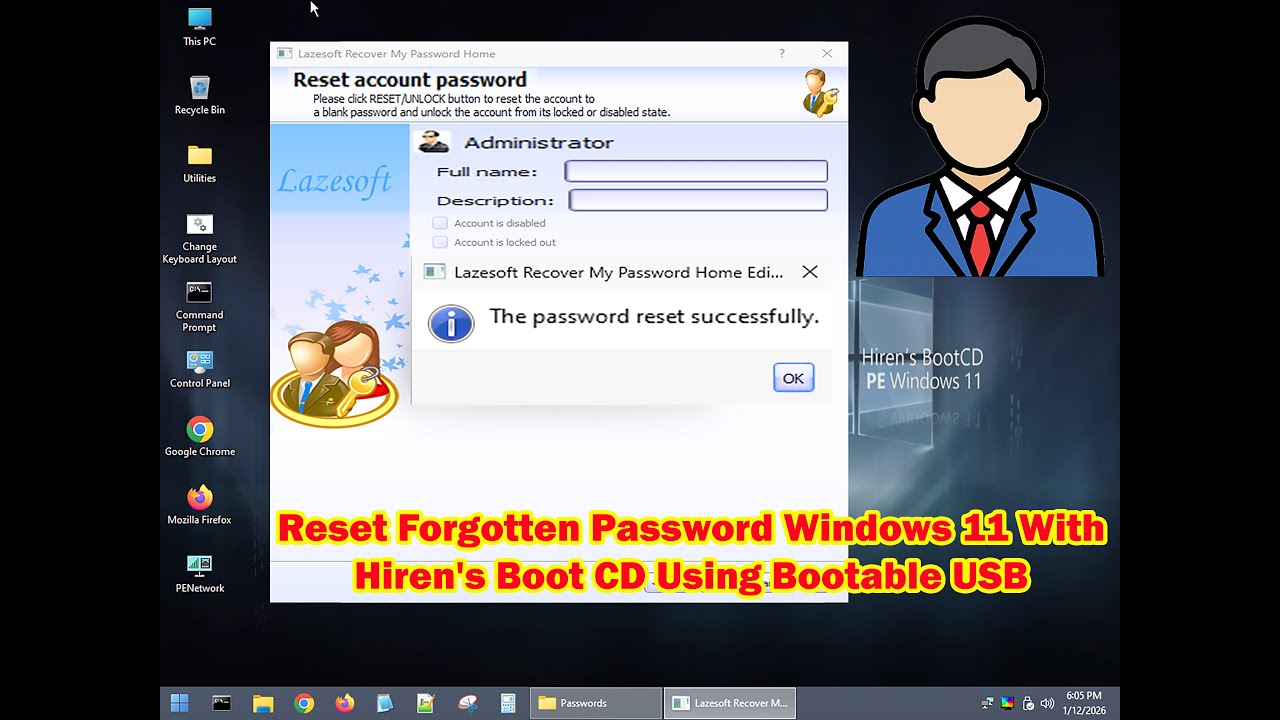 Как сбросить забытый пароль в Windows 11 с помощью Hiren's Boot CD, используя загрузочный USB-нак...