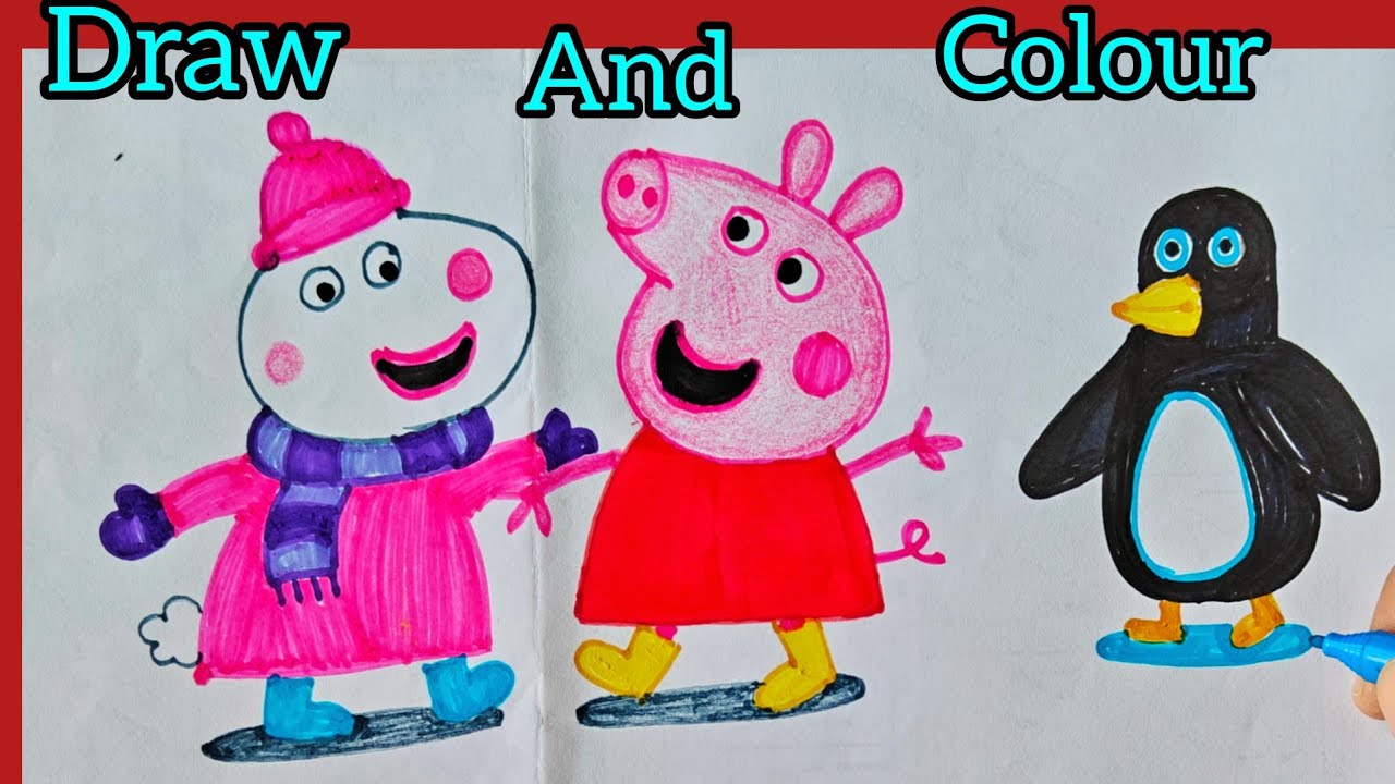 Cute Peppa Pig & Suzy Sheep Winter Drawing 🐷🐑 | Step-by-Step for Kids