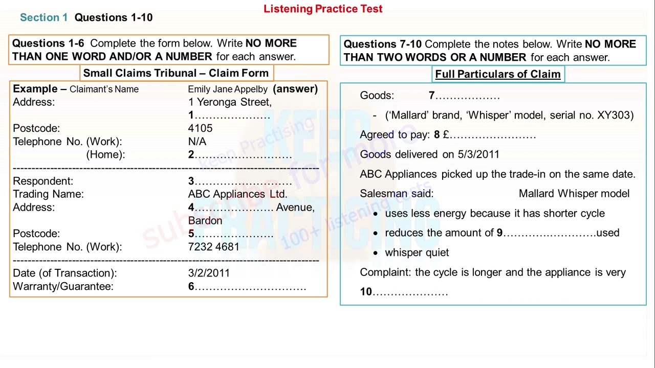 Small Claim Tribunal- Claim Form | Test 79 | IELTS LISTENING PRACTICE TEST