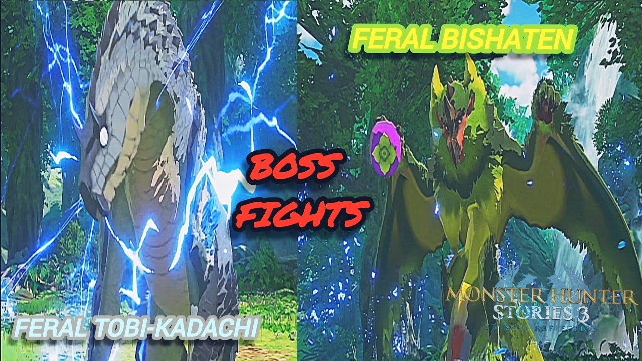 Monster Hunter Stories 3: Feral Tobi-Kadachi and Feral Bishaten Mini Boss Fight #mhs3 