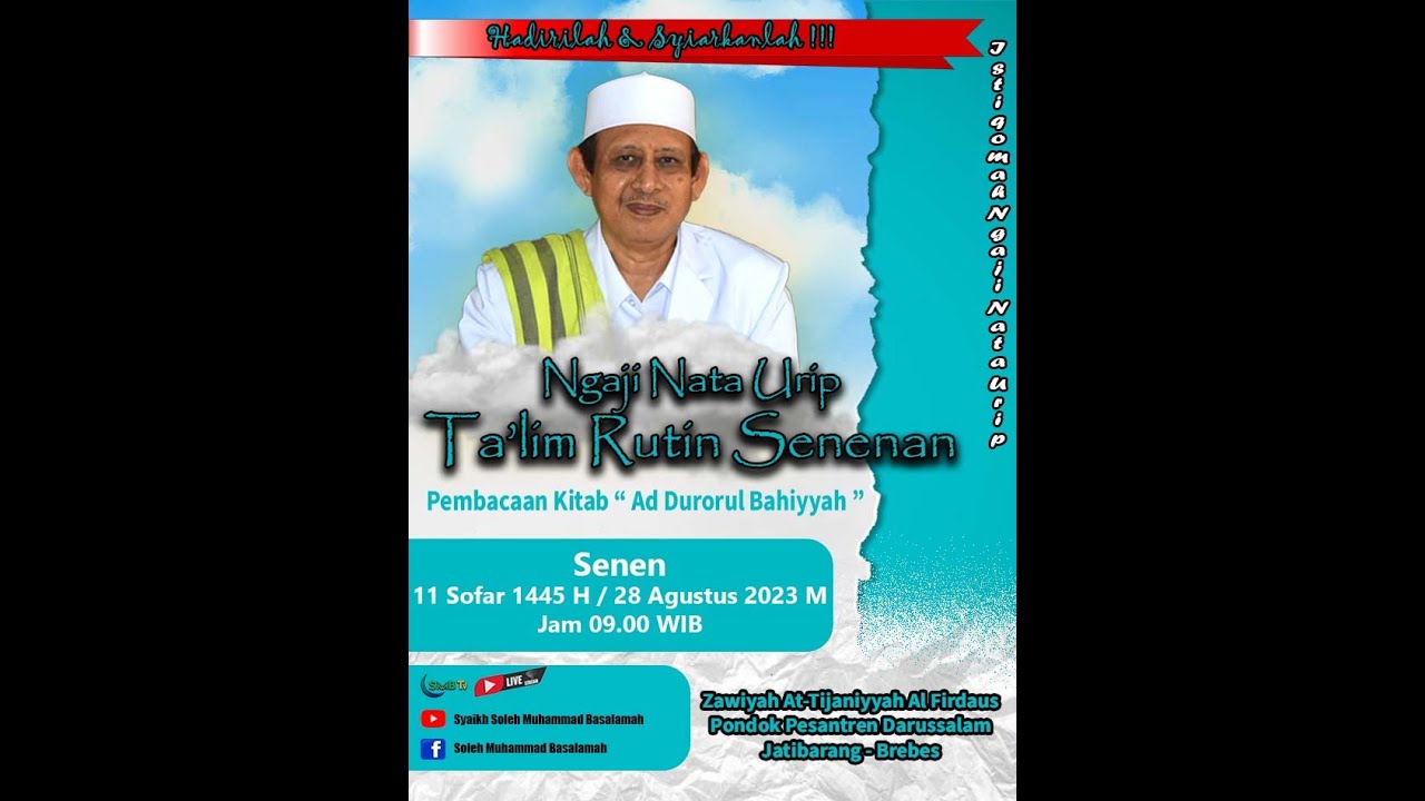 Live Ngaji Nata Urip Ta'lim Rutin Senenan 11 Sofar 1445 H / 28 Agustus 2023 M