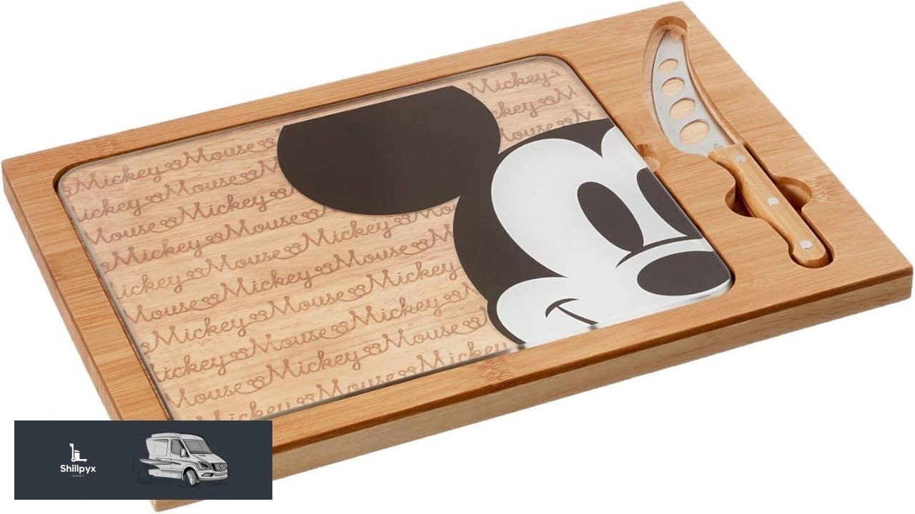 PICNIC TIME Disney Mickey Mouse Icon Glass Top Cheese Board and Knife