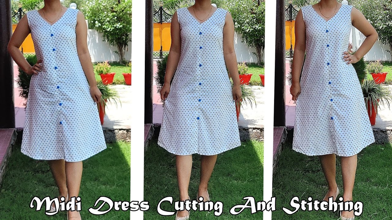 Midi Dress Cutting And Stitching | Full Tutorial | English Subtitles | Stitch By Stitch