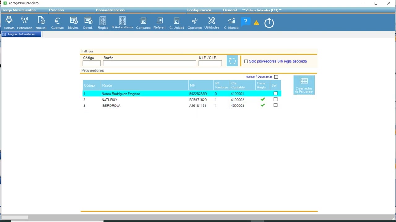 IESA | Agregador financiero - Reglas autom&aacute;ticas