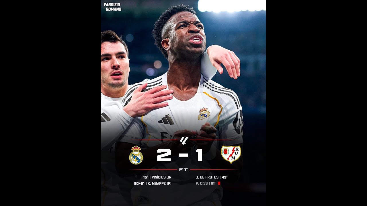 REAL MADRID GENYEN EKIP RAYO AN 2-1 NAN 22EME JOUNEN LIGA AN. VINI JR JWE YON GWO MATCH