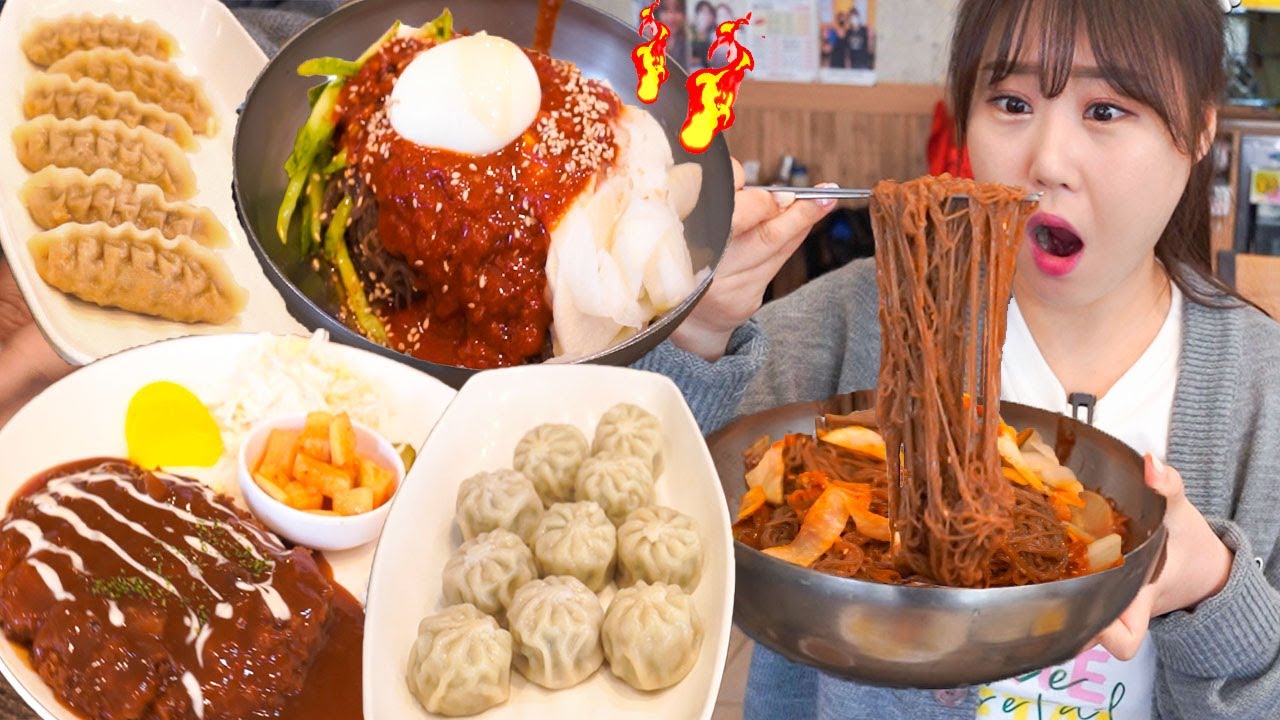 Mukbang🔥 Испытайте очень острую холодную лапшу Songju Fire! С пельменями.😝