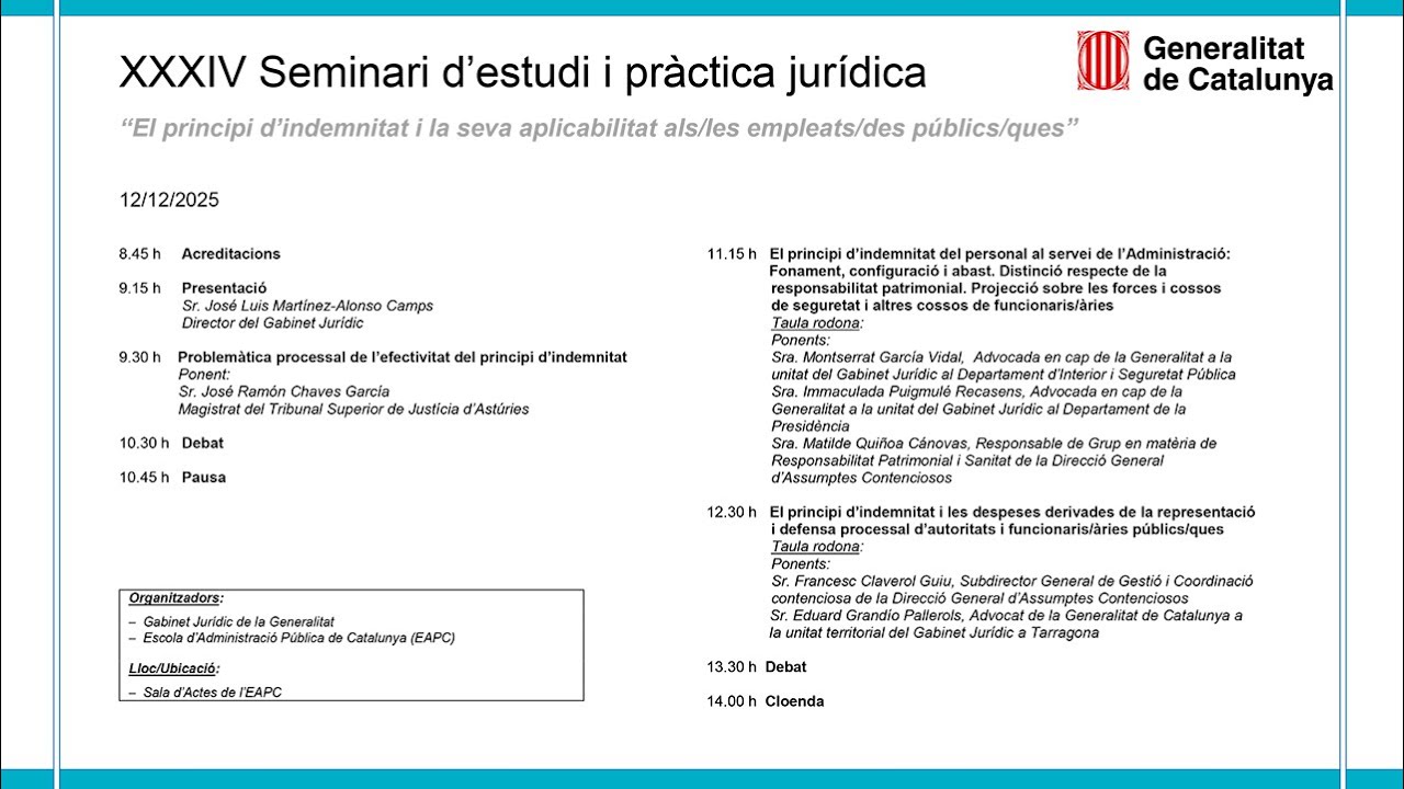 XXXIV Seminari d'estudi i pràctica jurídica. Sessió 4 (12/12/2025)